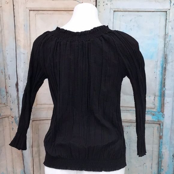 Harve Bernard Womans Small Black Long Sleeve Crape Button Blouse Tassels - Picture 8 of 8